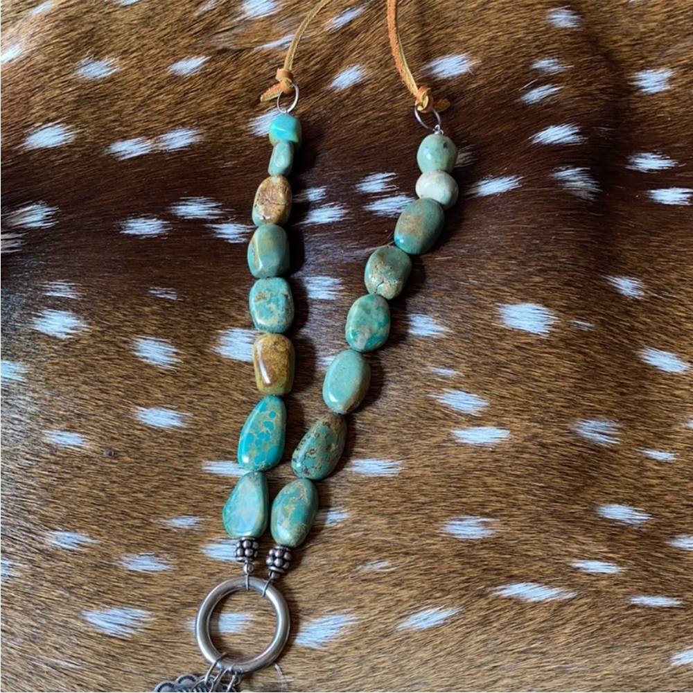 Savannah 7s Turquoise Bead Pendant Necklace - Rustic Boho Women Jewelry - Picture 4 of 4